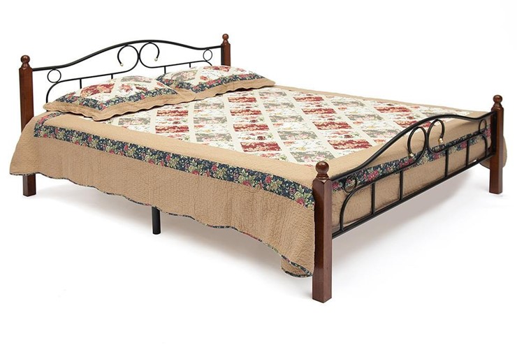 Кровать с основанием AT-808 дерево гевея/металл, 140*200 см (Queen bed), красный дуб/черный в Салехарде - изображение 1