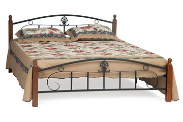 Кровать с основанием РУМБА (AT-203)/ RUMBA дерево гевея/металл, 140х200 см (double bed), красный дуб/черный в Лабытнанги