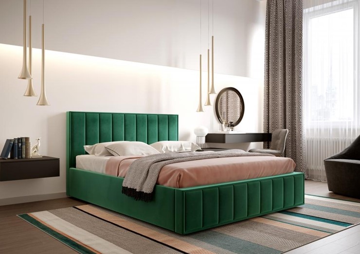 Кровать с основанием Вена 1800, Велюр Мора зеленый в Салехарде - изображение 3