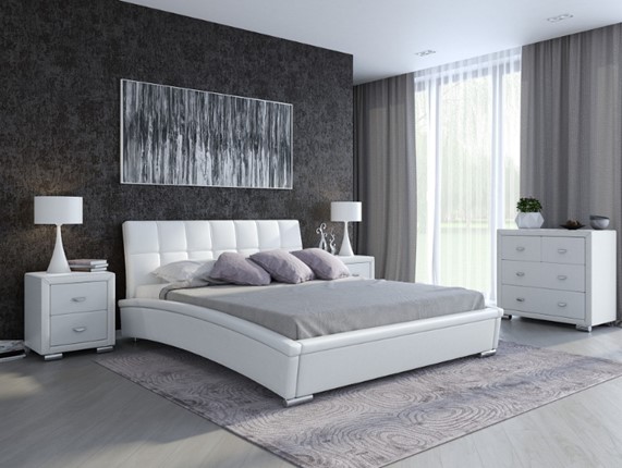 Кровать 2-х спальная Corso-1L 180х200, Экокожа (Белый) в Салехарде - изображение