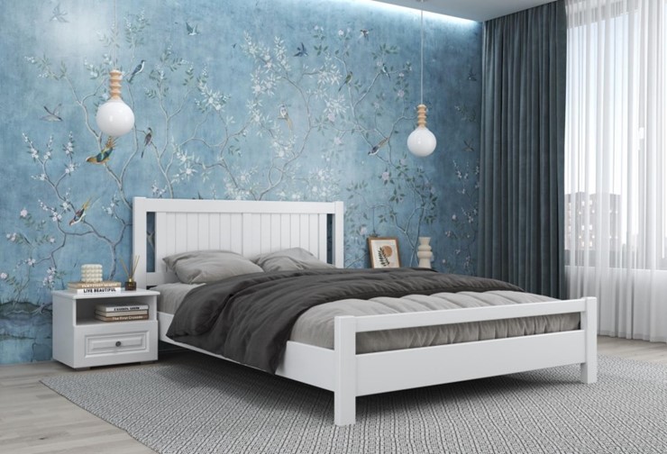 Полуторная кровать Ванесса из массива сосны (Белый Античный) 140х200 в Салехарде - изображение 1