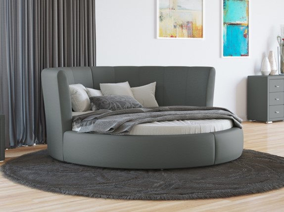 Круглая кровать Luna 200х200, Экокожа (Серый) в Салехарде - изображение