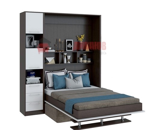 Кровать-шкаф с диваном Бела 1, с полкой ножкой с 1 пеналом, 1600х2000, венге/белый в Лабытнанги - изображение