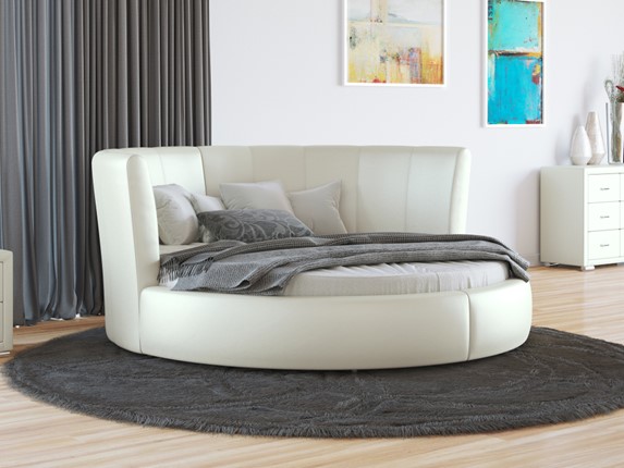 Круглая кровать Luna 200х200, Экокожа (Молочный перламутр) в Надыме - изображение