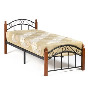 Кровать AT-8077 дерево гевея/металл, 90*200 см (Single bed), красный дуб/черный в Новом Уренгое