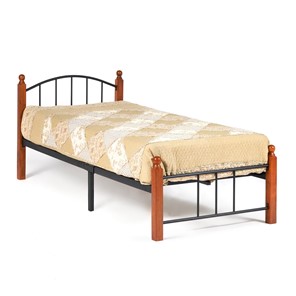 Спальная кровать AT-915 дерево гевея/металл, 90*200 см (Single bed), красный дуб/черный в Губкинском
