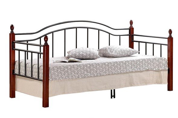 Кровать односпальная LANDLER дерево гевея/металл, 90*200 см (Day bed), красный дуб/черный в Салехарде - изображение