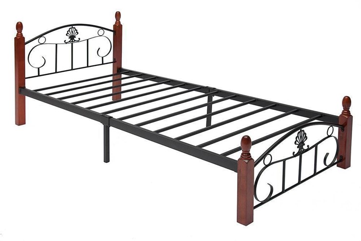Спальная кровать РУМБА (AT-203)/ RUMBA  дерево гевея/металл, 90*200 см (Single bed), красный дуб/черный в Салехарде - изображение 1