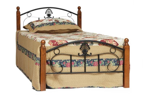 Спальная кровать РУМБА (AT-203)/ RUMBA  дерево гевея/металл, 90*200 см (Single bed), красный дуб/черный в Салехарде - изображение
