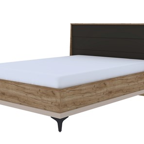 Кровать полутороспальная Кара 10 со стационарным основанием (1400) (Дуб Табачный Craft/Велюр) в Салехарде