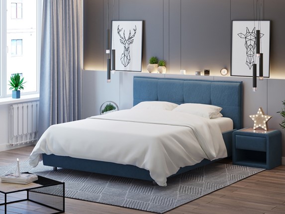 Кровать спальная Lino 140х200, Велюр (Monopoly Прованский синий (792)) в Ноябрьске - изображение