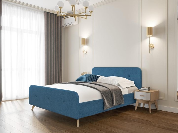 Кровать полутороспальная Сиерра 1400 (без основания) Аура голубой в Салехарде - изображение 1