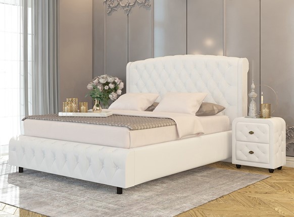 Кровать в спальню Salvatore Grand 140x200, Экокожа (Белый) в Салехарде - изображение