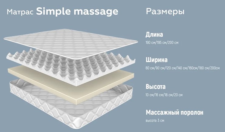 Беспружинный матрас Simple massage 16 в Салехарде - изображение 3