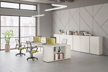 Офисный комплект мебели Комфорт КФ (белый премиум) на сером металокаркасе в Лабытнанги