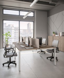 Офисный набор мебели Комфорт КФ (дуб шамони темный) на белом металокаркасе в Ноябрьске