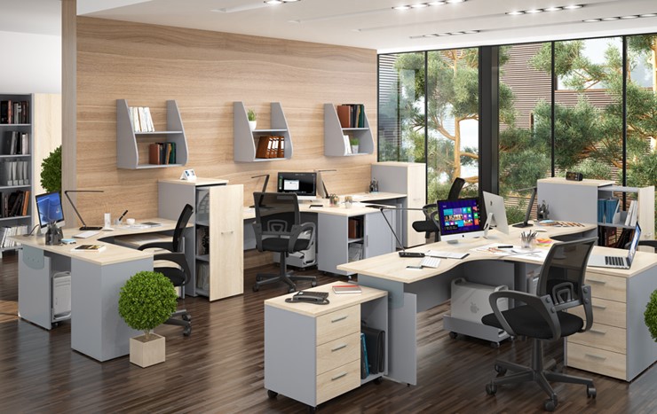 Офисная мебель OFFIX-NEW для 4 сотрудников с двумя шкафами в Ноябрьске - изображение 1