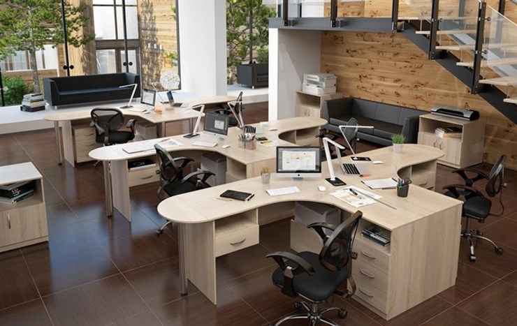 Офисный комплект мебели SIMPLE с эргономичными столами и тумбами в Лабытнанги - изображение