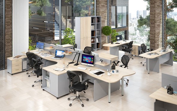 Офисная мебель OFFIX-NEW для 4 сотрудников с двумя шкафами в Лабытнанги - изображение