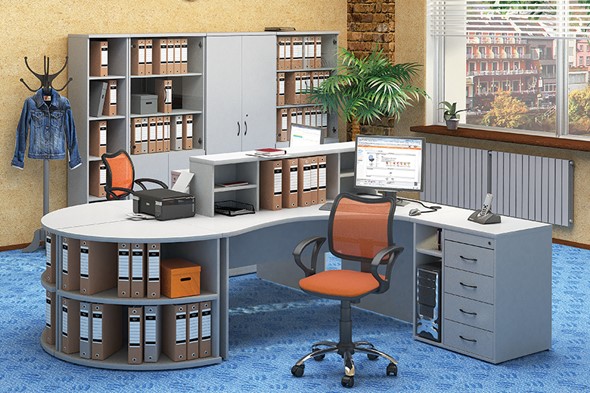Офисный набор мебели Moно-Люкс для 2 сотрудников с большим шкафом и тумбами в Салехарде - изображение