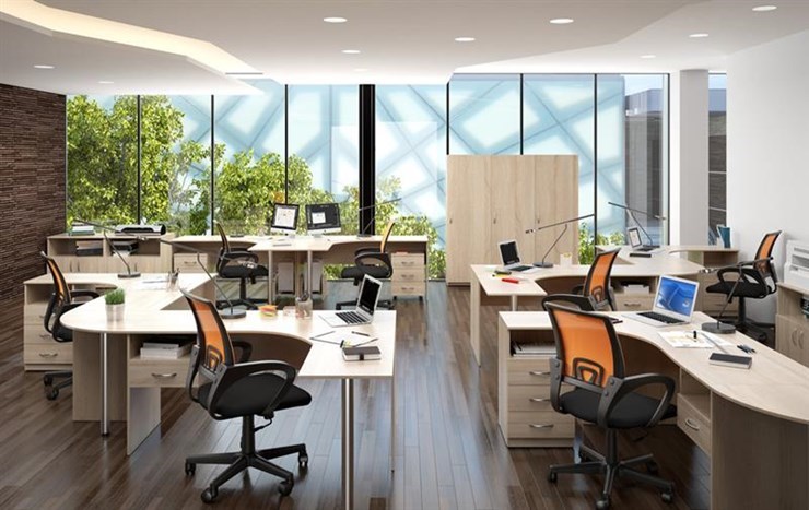 Набор мебели в офис SIMPLE с эргономичными столами, тумбами, шкафами в Салехарде - изображение