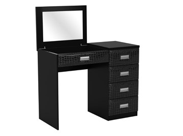 Столик косметический Como/Veda, с зеркалом, 4 ящика, правый, ЛДСП черный/Экокожа кайман черный в Лабытнанги