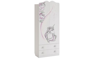 Детский двустворчатый шкаф Фэнтези с ящиками, белый рамух в Надыме