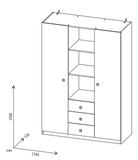 Шкаф с ящиками трехсекционный POLINI Kids Simple Дуб пастельный / Белый в Лабытнанги - изображение 7