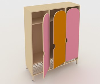 Распашной детский шкаф ШГС3 Беж + Розовый + Оранжевый в Новом Уренгое