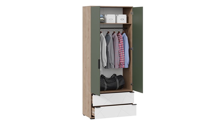 Шкаф для одежды комбинированный Лео ТД-410.07.22 (Гикори джексон/Белый матовый/Дымчатый зеленый) в Салехарде - изображение 1