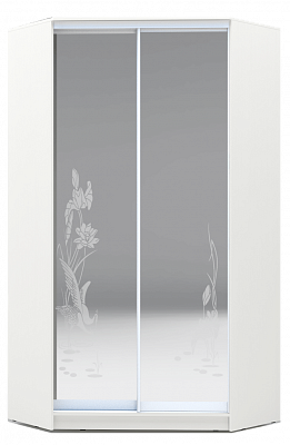 Шкаф угловой 2300х1103, ХИТ У-23-4-66-01, цапля, 2 зеркала, белая шагрень в Салехарде - изображение