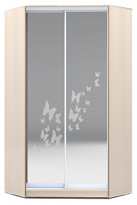 Угловой шкаф 2300х1103, ХИТ У-23-4-66-05, бабочки, 2 зеркала, дуб млечный в Салехарде - изображение
