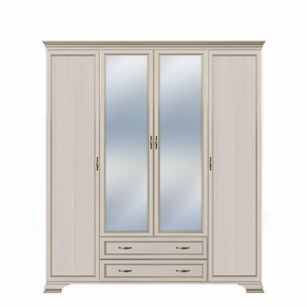 Шкаф четырёхстворчатый с зеркалами Сиена, Бодега белый / патина золото в Салехарде - изображение