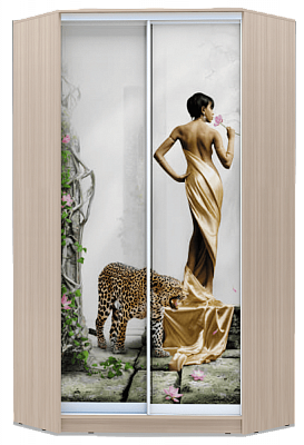 Шкаф угловой 2300х1103, ХИТ У-23-4-77-03, Девушка с леопардом, шимо светлый в Салехарде - изображение