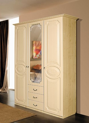 Распашной шкаф Ивушка-5 3-х створчатый с ящиками, цвет Дуб беленый в Салехарде - изображение