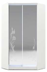 Шкаф угловой 2400х1103, ХИТ У-24-4-66-01, цапля, 2 зеркалами, белая шагрень в Салехарде - предосмотр
