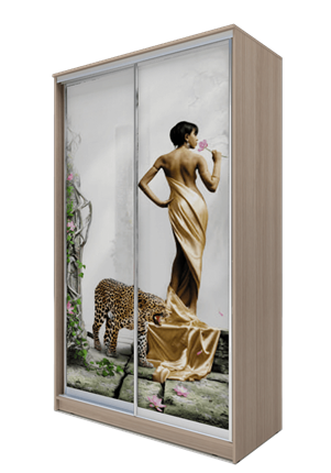 Шкаф 2-х дверный 2400х1500х620, Девушка с леопардом ХИТ 24-15-77-03 Ясень Шимо Светлый в Салехарде - изображение