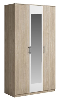 Шкаф 3 двери Светлана, с зеркалом, белый/дуб сонома в Новом Уренгое - изображение