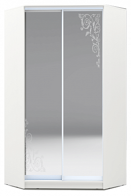 Шкаф угловой 2300х1103, ХИТ У-23-4-66-09, Орнамент, 2 зеркала, белая шагрень в Надыме - изображение