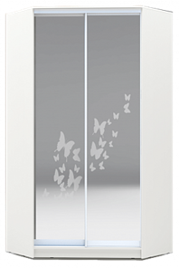 Угловой шкаф 2200х1103, ХИТ У-22-4-66-05, бабочки, 2 зеркала, белая шагрень в Лабытнанги
