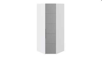 Распашной шкаф угловой Наоми с зеркальной правой дверью, цвет Белый глянец СМ-208.07.07 R в Губкинском - предосмотр