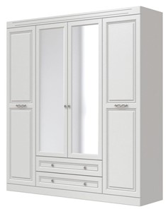 Шкаф четырехдверный в спальню Олимп ШР-4 (Белый) 2 зеркала в Ноябрьске