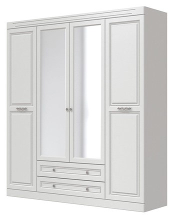 Шкаф четырехдверный в спальню Олимп ШР-4 (Белый) 2 зеркала в Салехарде - изображение