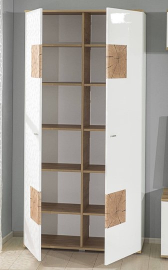 Шкаф двухстворчатый Фиджи с декоративными накладками 659.150, Дуб Золотой/Белый в Салехарде - изображение 5