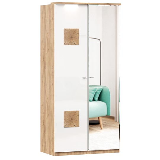 Шкаф двухстворчатый с 1 зеркалом и декор. накладками Фиджи 659.241, белый в Надыме - изображение 2