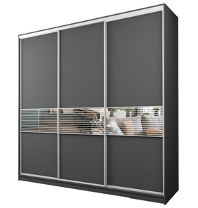 Шкаф 3-х дверный MAX МШ-25-6-24-333, Профиль Белый/Цвет Графит/с зеркальной вставкой с пескоструйным рисунком в Лабытнанги