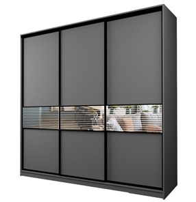 Шкаф 3-х створчатый MAX МШ-27-6-24-333, Профиль Черный/Цвет Графит/с зеркальной вставкой с рисунком в Лабытнанги