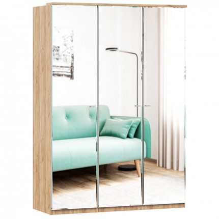 Шкаф 3х-дверный Фиджи с зеркалами, Дуб золотой/Белый в Салехарде - изображение