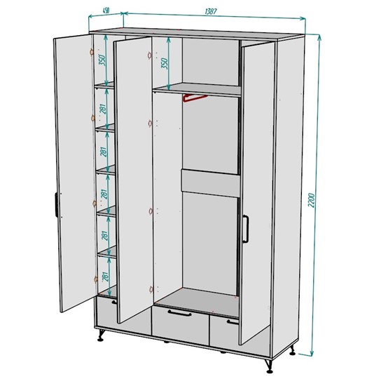 Шкаф 3-х дверный Лофт H50_M, ДСС-Белый в Салехарде - изображение 1