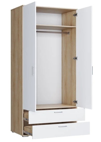 Шкаф в спальню ШР-2/1 с ящиками Лайт Дуб сонома / Белый в Салехарде - изображение 1